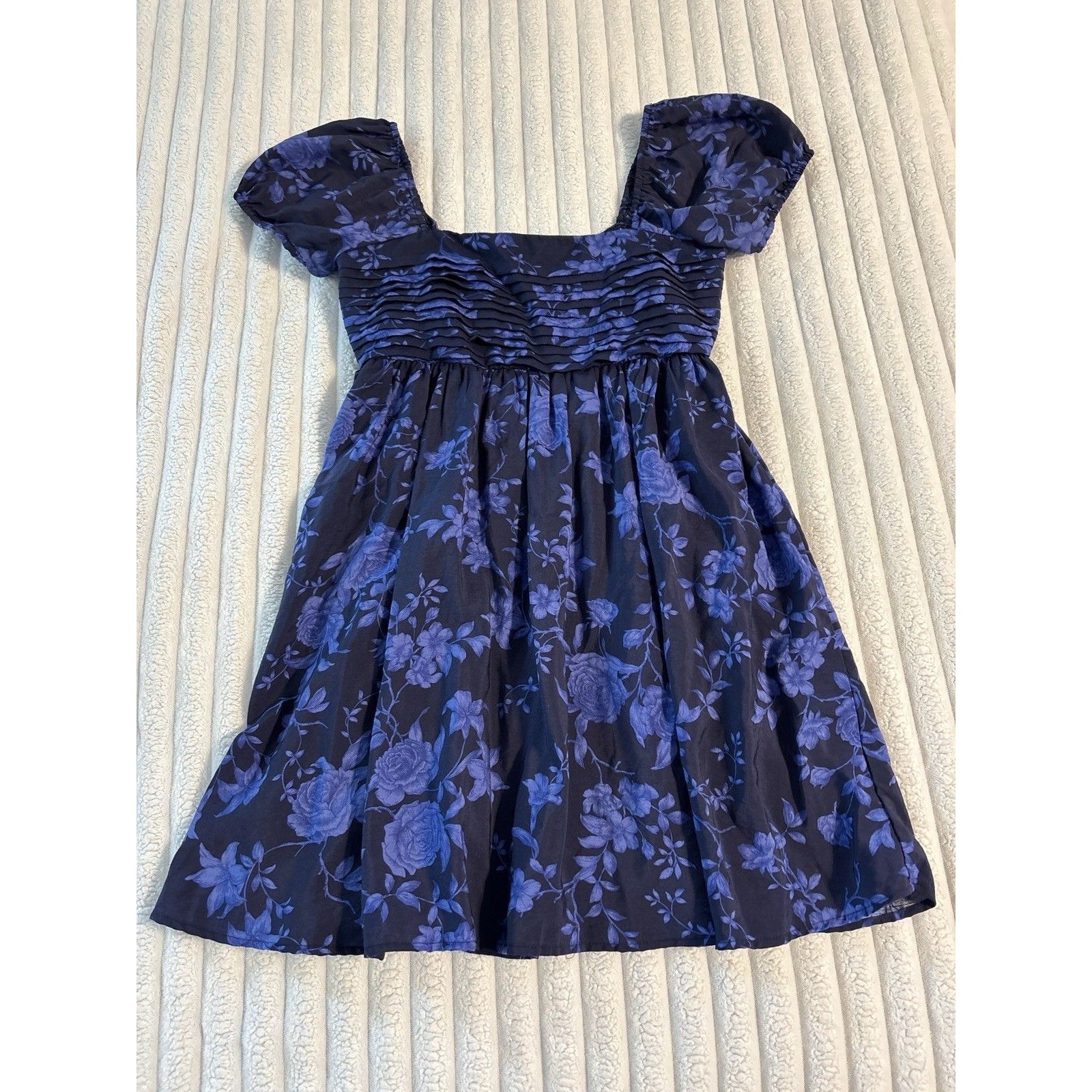 Liberty Love Babydoll Puff Sleeve Layered Bodice Mini Dress Women’s Medium Blue